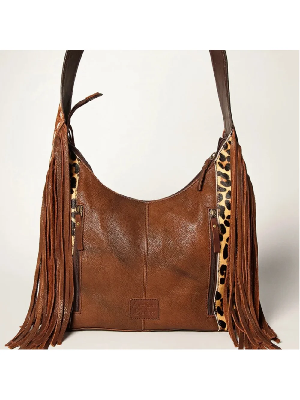 American Darling Wild Glide Leopard Print Fringe Hobo Bag